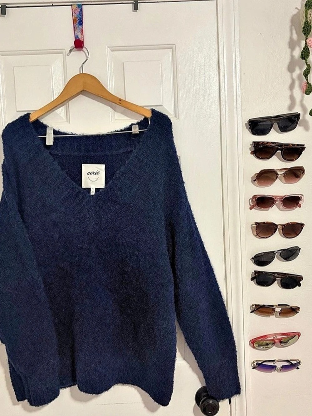 Aerie Fuzzy Crewneck Sweater in Blue Size Medium